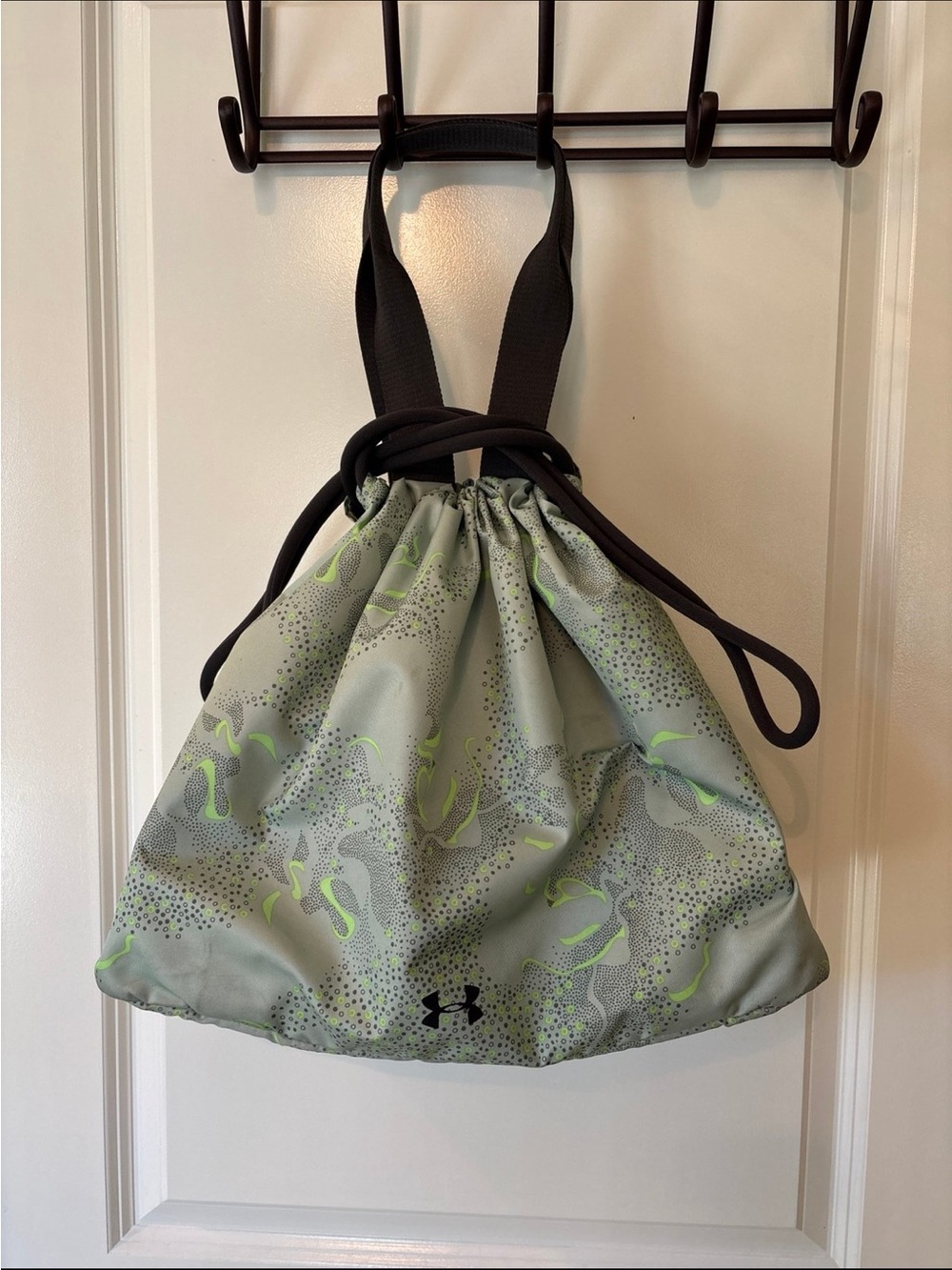 Under Armour Drawstring Backpack in Sage Green with Neon Accents